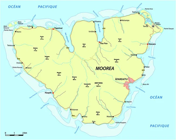 Vektorová Mapa Ostrova Moorea Francouzské Polynésii — Stockový vektor