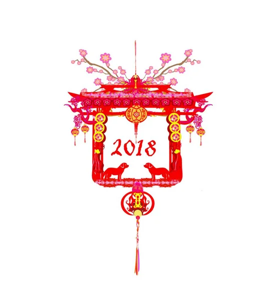 Κινέζικο Νέο Έτος Κόκκινο Φανάρι Λουλούδια Και Sakura — Διανυσματικό Αρχείο