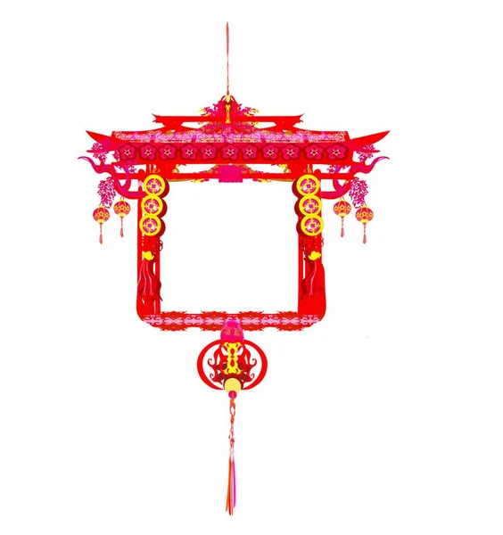 Chinesisches Neujahr Rote Laterne Mit Blumen Und Sakura — Stockvektor