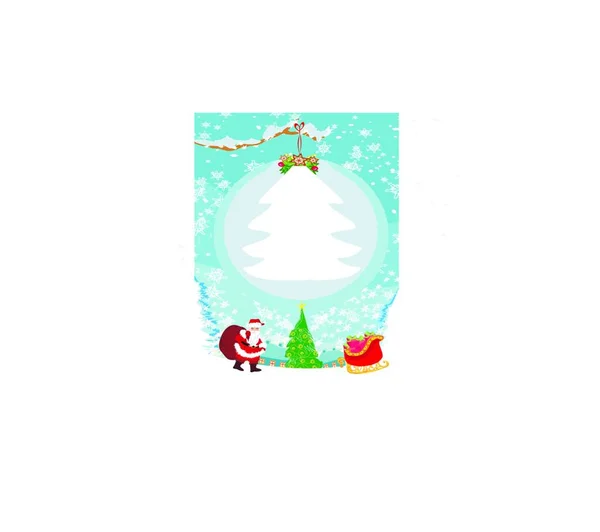 圣诞老人卡上有圣爪和雪人 — 图库矢量图片