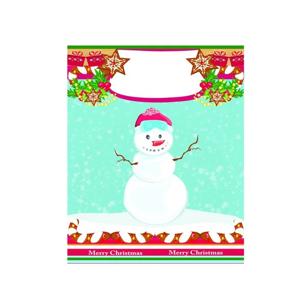 Carte Noël Avec Bonhomme Neige Illustration Vectorielle — Image vectorielle