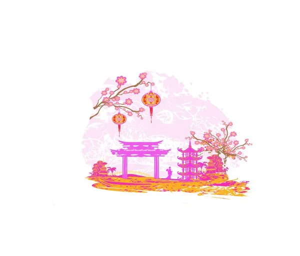 Mooie Roze Sakura Bloemen Een Witte Achtergrond — Stockvector