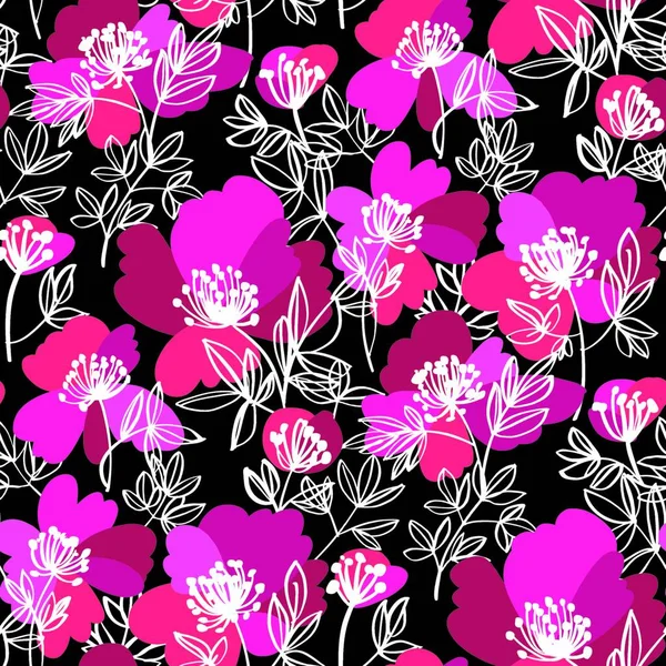 Dibujo Moderno Decorativo Flores Peonía Patrón Sin Costuras Para Fondo — Vector de stock