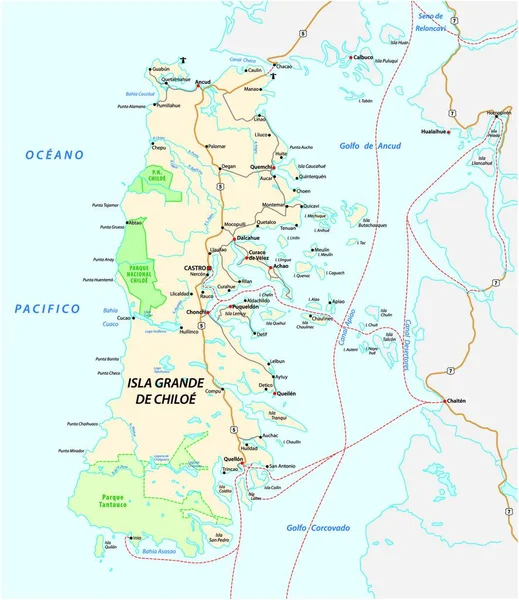 Mapa Estradas Vetor Ilha Chilena Chiloe Chile —  Vetores de Stock