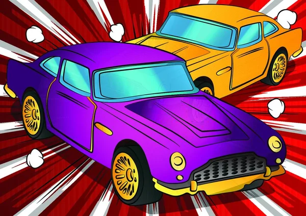 Comic Stil Cartoon Vektor Illustration Eines Coolen Sportwagens — Stockvektor