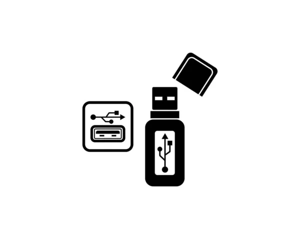 Usb Flash Drive Vector Icono Logo Negro Aislado Sobre Fondo — Vector de stock