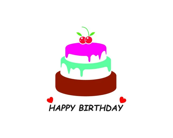 Gelukkige Verjaardag Taart Met Cupcake Bloemen Vector Illustratie Ontwerp — Stockvector
