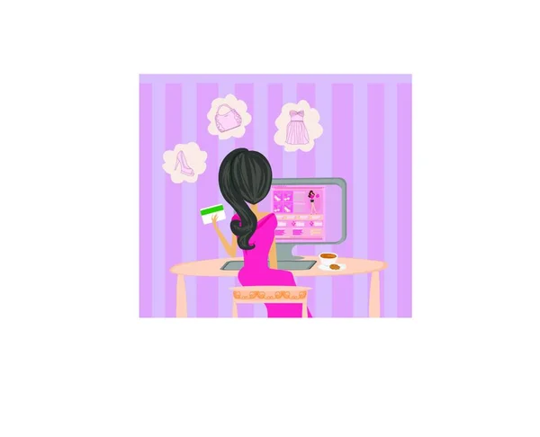 Femme Avec Une Robe Rose Une Tasse Café Illustration Vectorielle — Image vectorielle