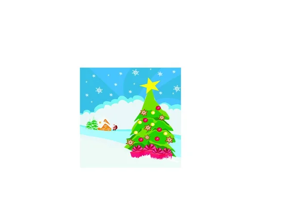 Köknar Ağacı Karlı Noel Kartı — Stok Vektör
