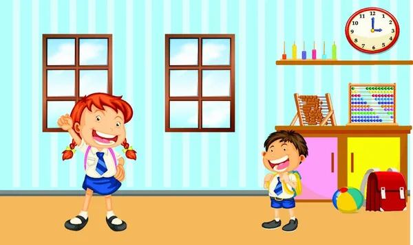 Los Niños Están Preparando Para Escuela Casa — Vector de stock