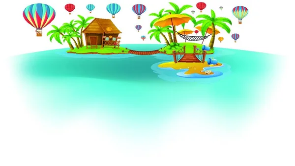 Festival Globos Aire Caliente Vista Playa — Vector de stock