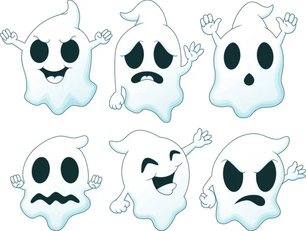 Ilustración Vectorial Conjunto Dibujos Animados Fantasma Halloween — Archivo Imágenes Vectoriales