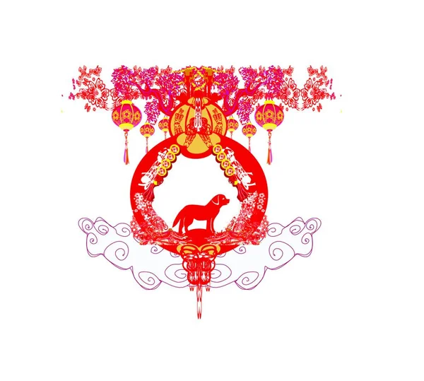 Chinesisches Neujahr Rot Weiße Darstellung Eines Drachen — Stockvektor