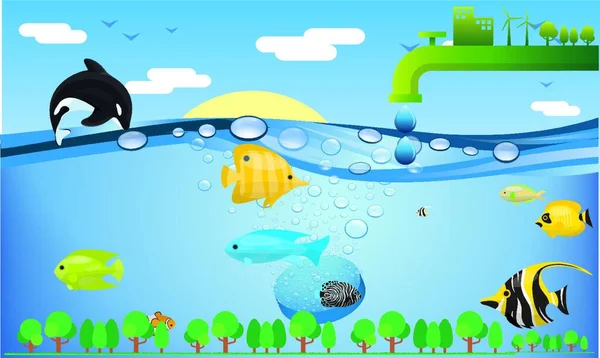 Agua Fluye Mar Donde Los Peces Sobreviven — Vector de stock