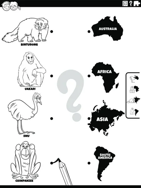 Vahşi Hayvan Türler Karakterleri Kıta Şekilleri Kitap Sayfası Ile Çocuklar — Stok Vektör