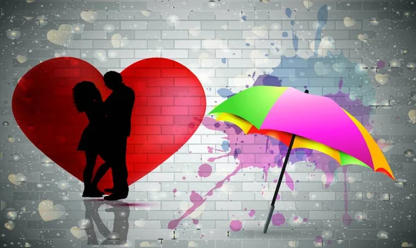 Couple Loving Umbrella — Stock Vector