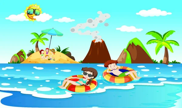 Gente Disfruta Playa — Vector de stock