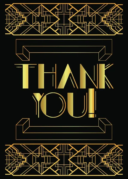 Art Deco Thank You Text Decorative Greeting Card Sign Vintage — Stock Vector