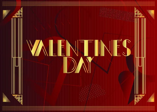 Texto Del Día San Valentín Art Deco Tarjeta Felicitación Decorativa — Vector de stock