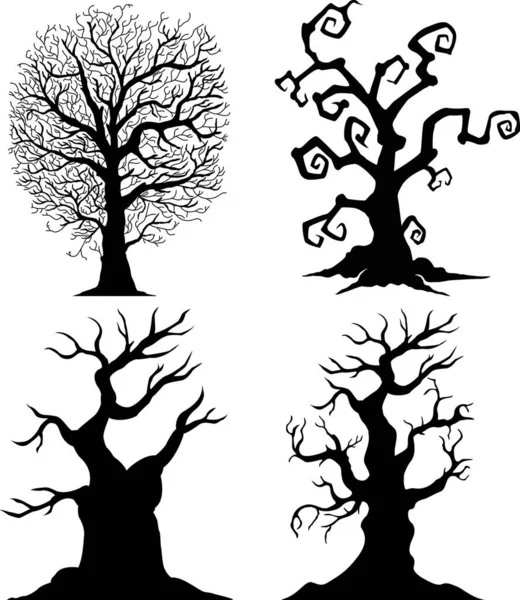 Scary Tree Silhouettes White Background — Stock Vector