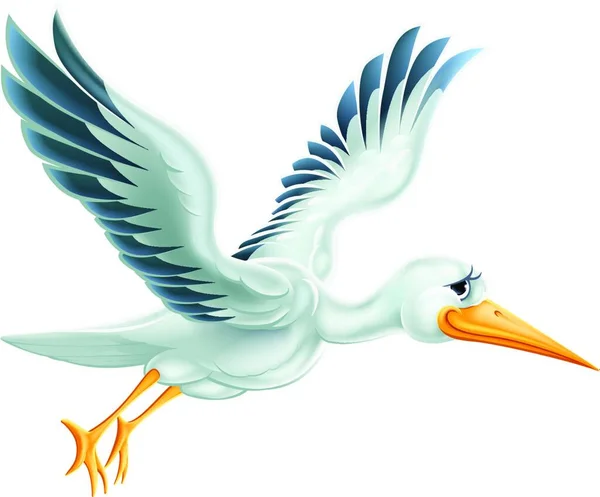 Een Illustratie Van Een Schattige Stork Vogel Stripfiguur Vliegen Door — Stockvector