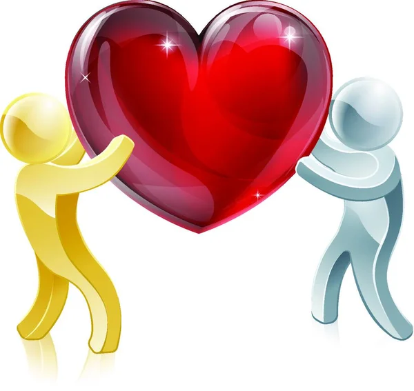 Tenir Coeur Amour Symbole Illustration Deux Mascottes Personnes Tenant Grand — Image vectorielle