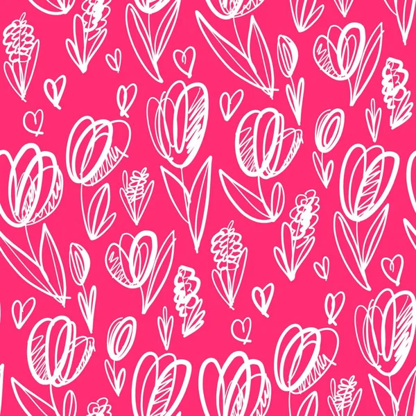 Playful Mood Light Lovely Tulip Flower Seamless Pattern Background Wrap — Stock Vector