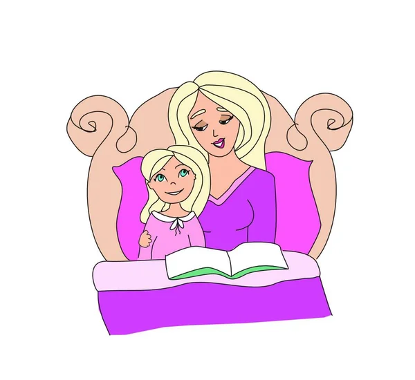 Mamá Leyendo Libro Hijo — Vector de stock