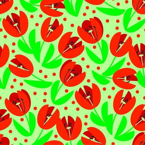 Modèle Classique Tulipe Rouge Sans Couture Pour Fond Enveloppe Tissu — Image vectorielle