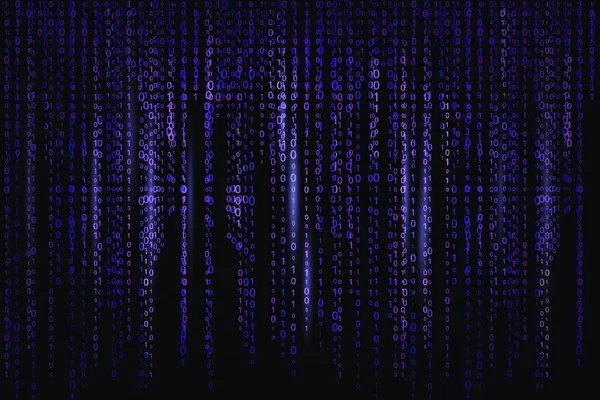 어두운 Dark Blue Neon Binary Code 텍스처 배경에 강조되어 매트릭스 — 스톡 벡터