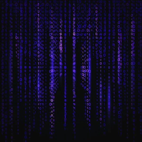 黒の背景のテクスチャの背景にライトブルーのネオンが強調されたマトリックススタイルのダークブルーのネオンバイナリコード デザイン プログラミングの概念 ハッキングプログラム 著作権侵害 テクノロジー インターネットの背景 — ストックベクタ
