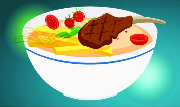 Tazón Lleno Comida Sobre Fondo Abstracto — Vector de stock