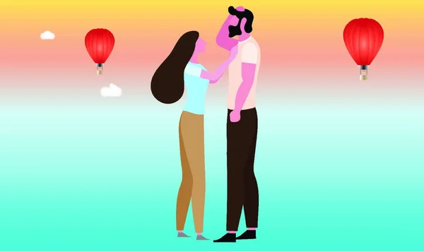 Couple Aimant Les Uns Les Autres Vol Vue Sur Ballon — Image vectorielle