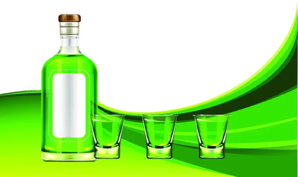 模拟抽象背景下的酒瓶和酒杯 — 图库矢量图片