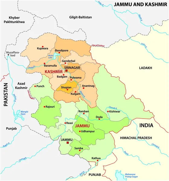 Vector Administratieve Kaart Van Indiase Regio Jammu Kasjmir — Stockvector