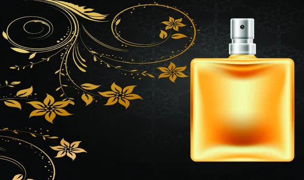 Mock Ilustração Perfume Masculino Fundo Ouro Abstrato —  Vetores de Stock