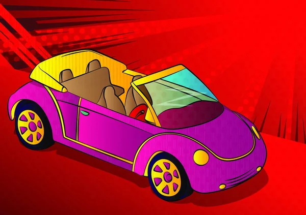 Comic Stil Cartoon Vektor Illustration Eines Coolen Mädchenhaften Cabriolet Auto — Stockvektor