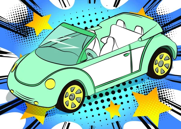Estilo Livro Quadrinhos Ilustração Vetorial Desenhos Animados Carro Cabriolet Feminino — Vetor de Stock