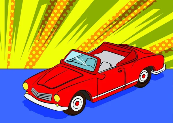 漫画の本のスタイル クールな女の子のカブリオレット車の漫画のベクトルイラスト — ストックベクタ