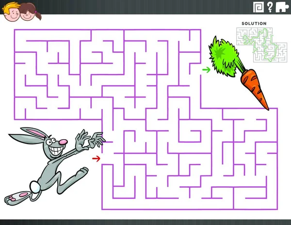 Cartoon Illustration Educational Maze Puzzle Game Children Rabbit Character Sárgarépa — Stock Vector