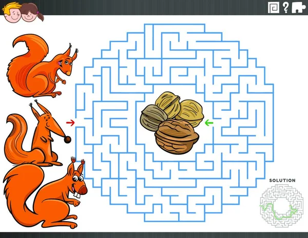 Cartoon Illustration Des Pädagogischen Labyrinths Puzzle Spiel Für Kinder Mit — Stockvektor