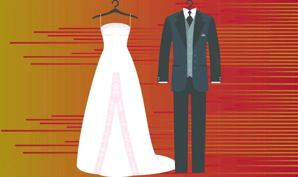 Maquette Illustration Couple Robe Mode Sur Fond Abstrait — Image vectorielle