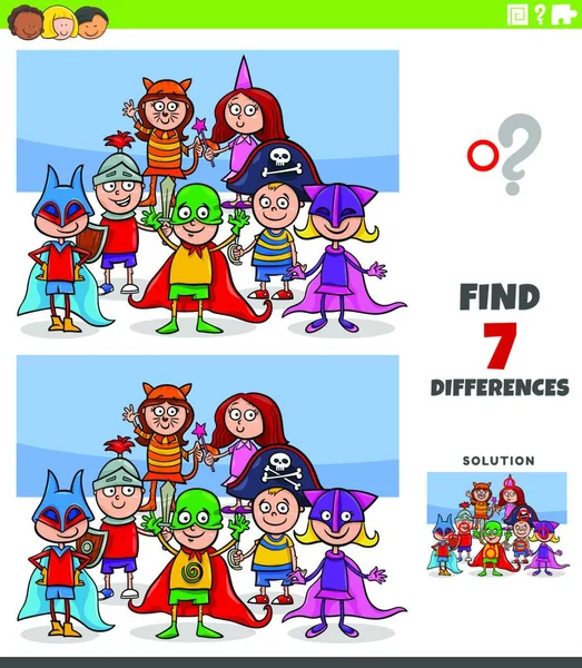 Cartoon Illustration Des Findens Von Unterschieden Zwischen Bildern Lernspiel Für — Stockvektor