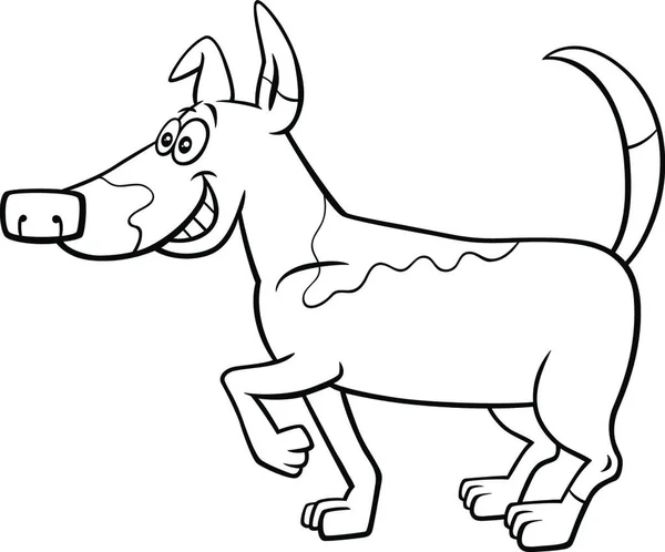 Černobílé Kreslené Ilustrace Legrační Skvrnitý Pes Komiks Zvíře Znak Omalovánky — Stockový vektor