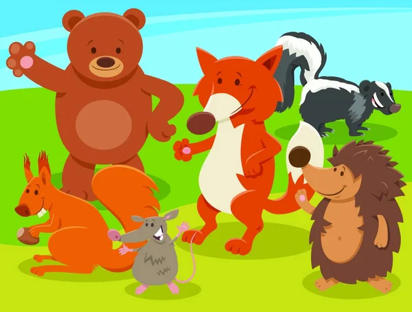 Ilustracja Komiksów Happy Wild Animals Comic Characters Group — Wektor stockowy
