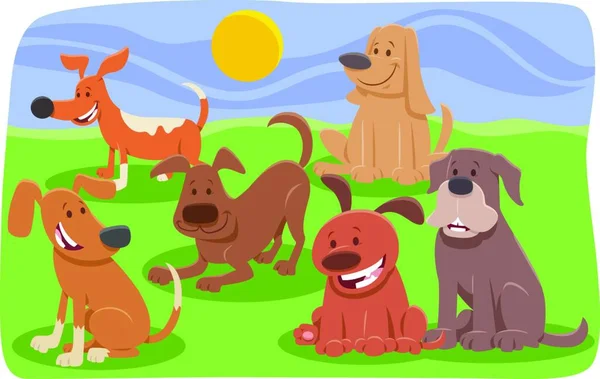 Ilustracja Kreskówek Happy Dogs Puppies Pet Characters Group — Wektor stockowy