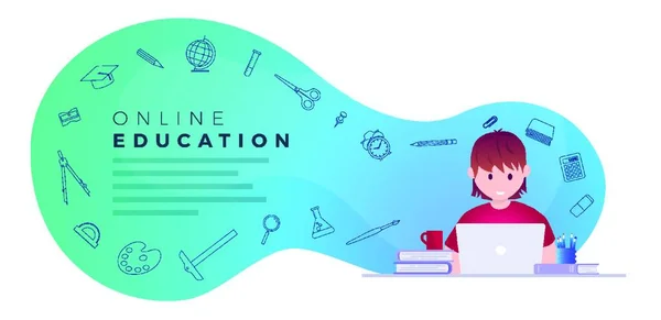 Online Oktatás Önismereti Koncepció Vektor Illusztráció Diák Laptoppal Tanul Oktatási — Stock Vector