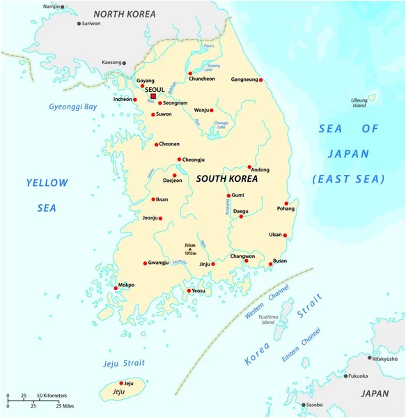 Mapa Vetorial República Coreia —  Vetores de Stock