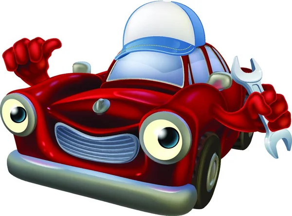 Carro Desenho Animado Engraçado Com Chave Inglesa — Vetor de Stock