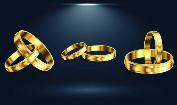 Paar Gouden Ringen Abstracte Donkere Achtergrond — Stockvector
